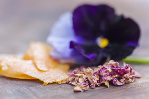 rosehips,orange rind and pansies