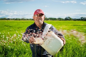 Farmer spreading pedals